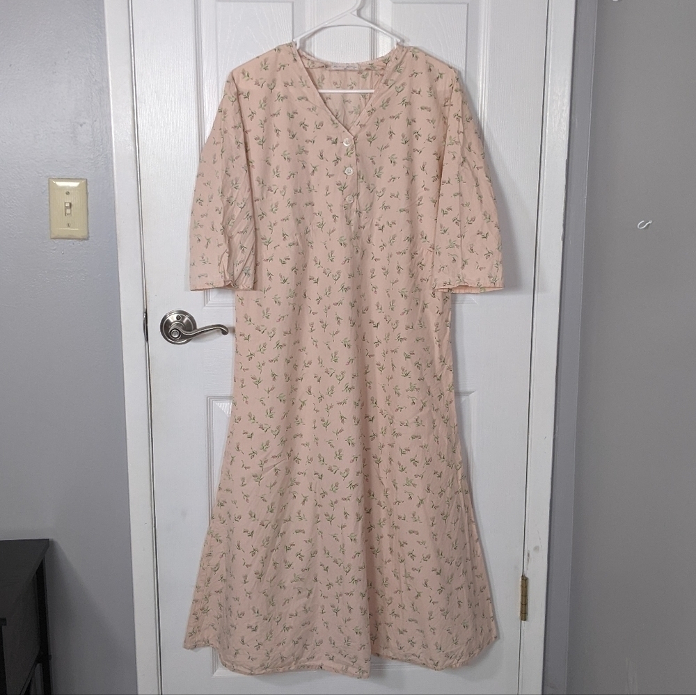 Vintage Rachel Riley Ditsy Floral Peach Cotton Maxi Dress Made in France *Flaw*